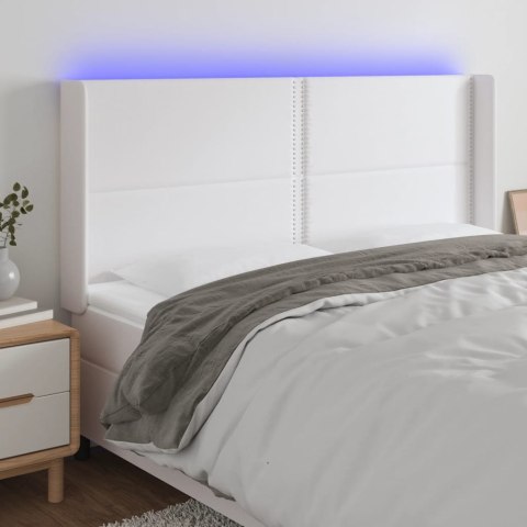 Zagłówek do łóżka z LED, biały, 163x16x118/128cm sztuczna skóra