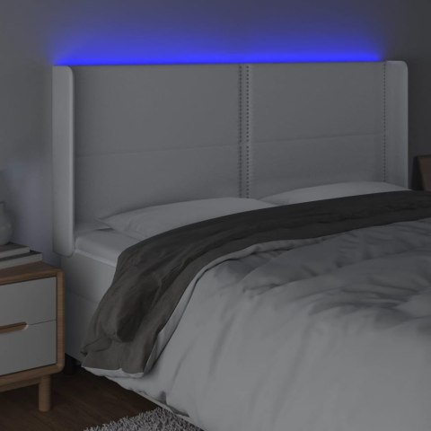 Zagłówek do łóżka z LED, biały, 163x16x118/128cm sztuczna skóra