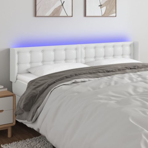 Zagłówek do łóżka z LED, biały, 203x16x78/88 cm, sztuczna skóra