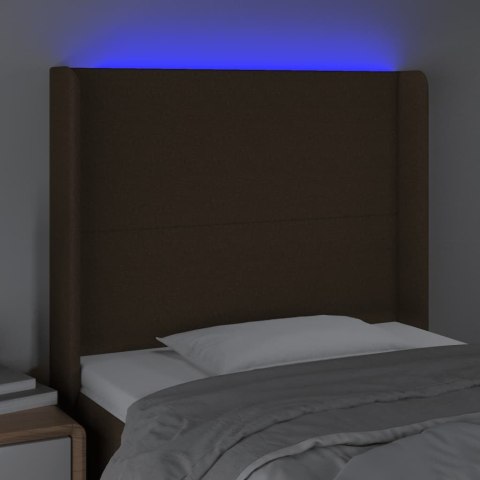 Zagłówek do łóżka z LED ciemnobrązowy, 83x16x118/128 cm tkanina