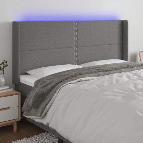 Zagłówek do łóżka z LED, ciemnoszary, 203x16x118/128cm, tkanina