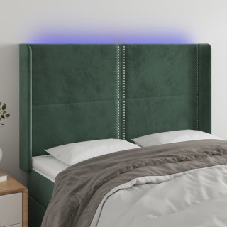 Zagłówek do łóżka z LED, ciemnozielony 147x16x118/128cm aksamit