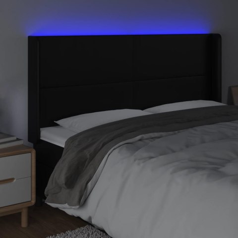 Zagłówek do łóżka z LED, czarny 203x16x118/128cm sztuczna skóra