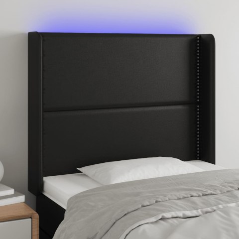 Zagłówek do łóżka z LED, czarny, 93x16x118/128cm sztuczna skóra