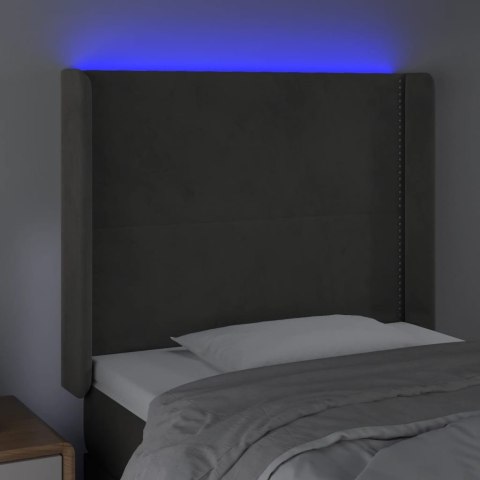 Zagłówek do łóżka z LED, jasnoszary, 103x16x118/128 cm, aksamit