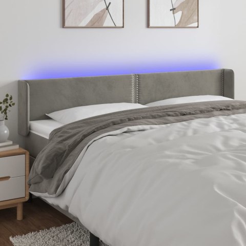Zagłówek do łóżka z LED, jasnoszary, 163x16x78/88 cm, aksamit