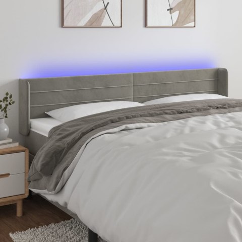 Zagłówek do łóżka z LED, jasnoszary, 183x16x78/88 cm, aksamit