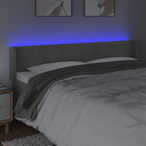 Zagłówek do łóżka z LED, jasnoszary, 183x16x78/88 cm, aksamit