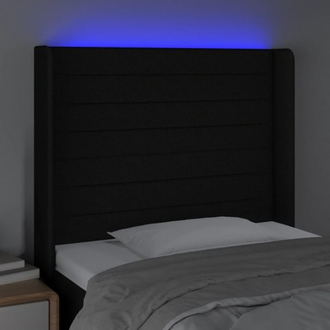 Zagłówek do łóżka z LED, czarny, 103x16x118/128 cm, tkanina