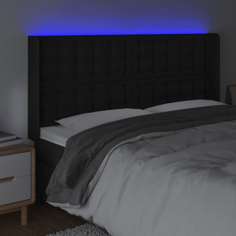 Zagłówek do łóżka z LED, czarny 203x16x118/128cm sztuczna skóra