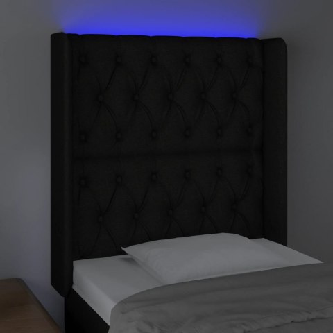 Zagłówek do łóżka z LED, czarny, 83x16x118/128 cm, tkanina