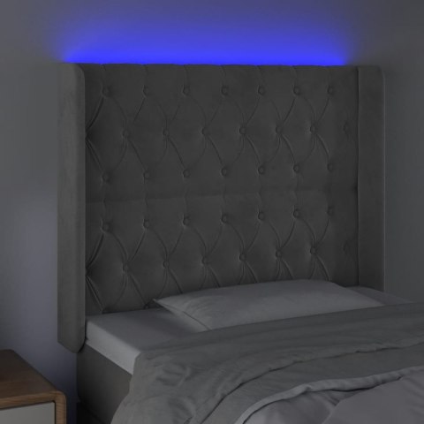 Zagłówek do łóżka z LED, jasnoszary, 103x16x118/128 cm, aksamit