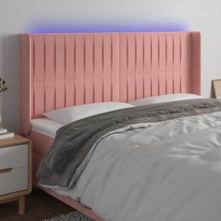 Zagłówek do łóżka z LED, różowy, 203x16x118/128 cm, aksamit