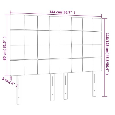 Zagłówek do łóżka z LED, jasnoszary, 144x5x118/128 cm, aksamit