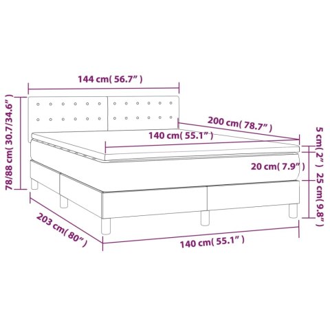 Łóżko kontynentalne z materacem i LED czarna ekoskóra 140x200cm