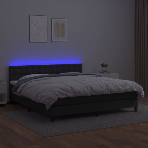Łóżko kontynentalne z materacem i LED czarna ekoskóra 160x200cm