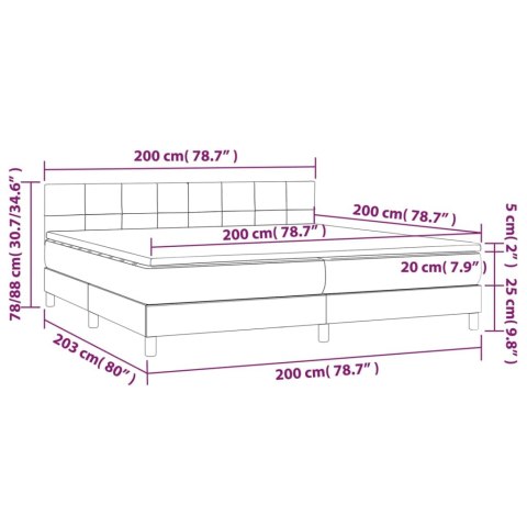 Łóżko kontynentalne z materacem i LED zielony aksamit 200x200cm