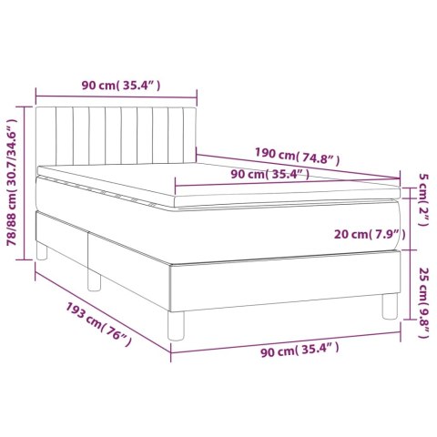 Łóżko kontynentalne z materacem i LED zielony aksamit 90x190 cm