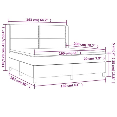 Łóżko kontynentalne z materacem i LED, biała ekoskóra 160x200cm