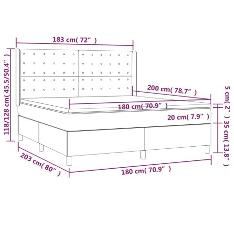 Łóżko kontynentalne z materacem i LED, biała ekoskóra 180x200cm