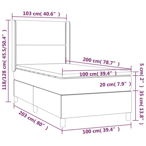 Łóżko kontynentalne z materacem i LED czarna ekoskóra 100x200cm