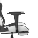 Fotel gamingowy z podnóżkiem, biało-czarny, sztuczna skóra