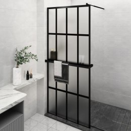 Ścianka prysznicowa z półką, czarna, 90x195 cm, ESG i aluminium
