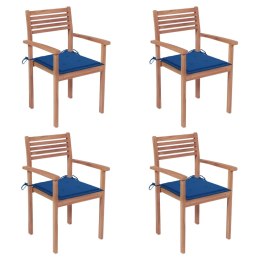 Krzesła ogrodowe, 4 szt., kobaltowe poduszki, drewno tekowe