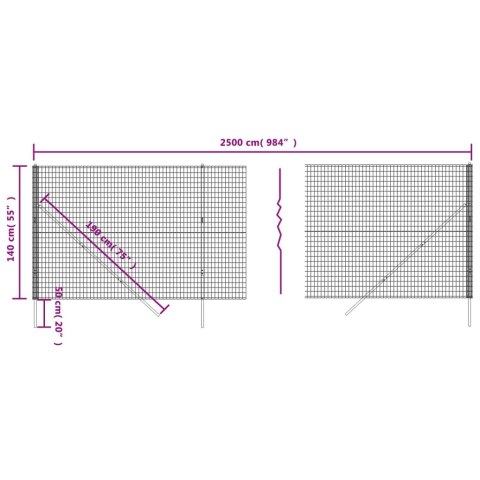 Ogrodzenie z siatki drucianej, antracytowe, 1,4x25 m