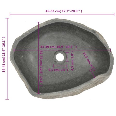 Owalna umywalka z kamienia rzecznego, 45-53 cm