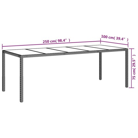 Stół ogrodowy, biały, 250x100x75cm, rattan PE i szkło hartowane