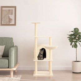 Drapak dla kota z sizalowymi słupkami, kremowy, 132 cm