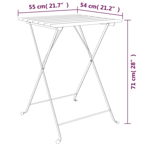 Składany stolik bistro, 55x54x71 cm, lite drewno tekowe i stal