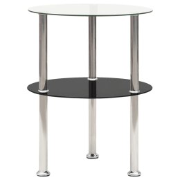 2-poziomowy stolik, 38 cm, przezroczyste/czarne szkło hartowane