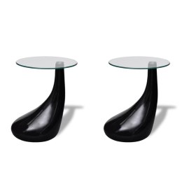 2 czarne stoliki z okrągłym, szklanym blatem, wysoki połysk