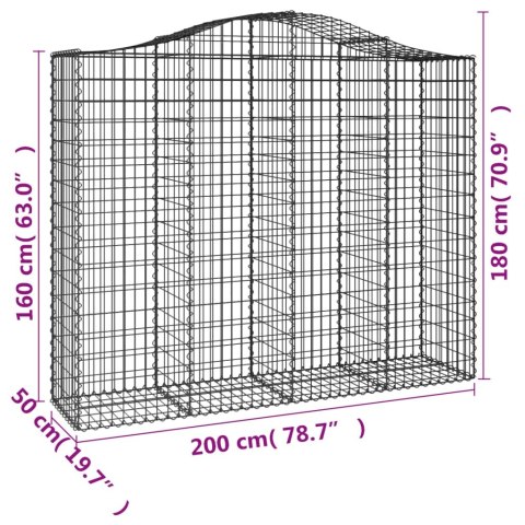 Kosze gabionowe, 20 szt, 200x50x160/180cm, galwanizowane żelazo