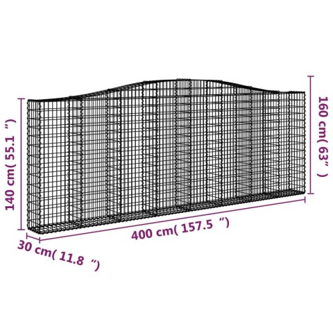 Kosze gabionowe, 20 szt, 400x30x140/160cm, galwanizowane żelazo