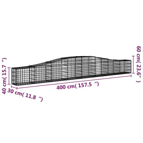 Kosze gabionowe, 25 szt, 400x30x40/60 cm, galwanizowane żelazo