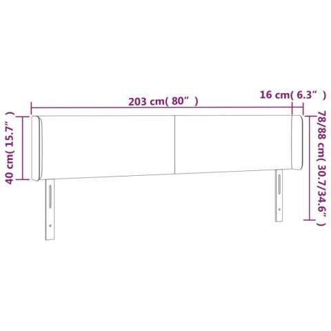 Zagłówek do łóżka z LED, jasnoszary, 203x16x78/88 cm, aksamit