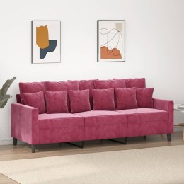 Sofa 3-osobowa, winna czerwień, 180 cm, obita aksamitem