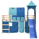 Dziecięce łóżko na antresoli, z wieżą, niebieskie, 80x200 cm