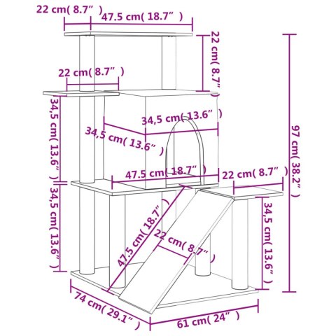 Drapak dla kota, z sizalowymi słupkami, ciemnoszary, 97 cm