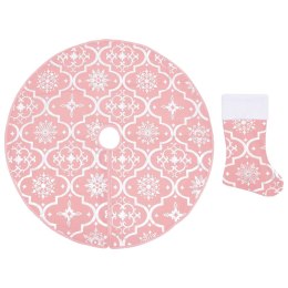 Luksusowa osłona pod choinkę ze skarpetą, różowa, 122 cm