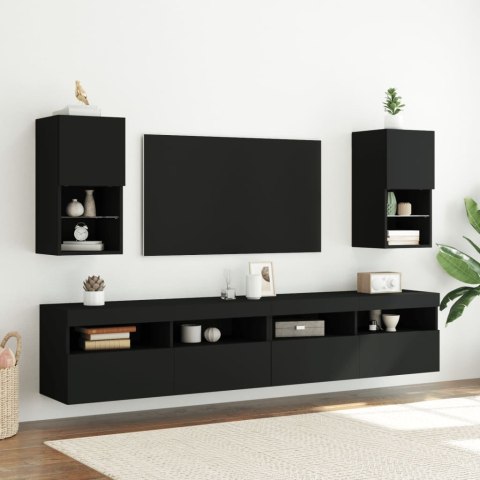 Szafki TV, z LED, 2 szt., czarne, 30,5x30x60 cm