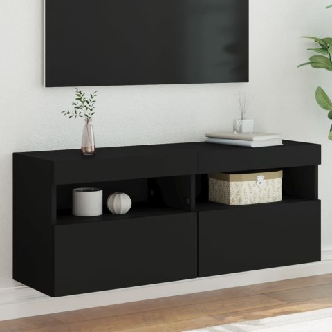 Ścienna szafka TV z LED, czarna, 100x30x40 cm