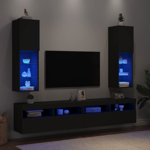 Szafki TV, z LED, 2 szt., czarne, 30,5x30x102 cm