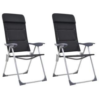 Krzesła turystyczne, 2 szt., 58x69x111 cm, aluminium, czarne