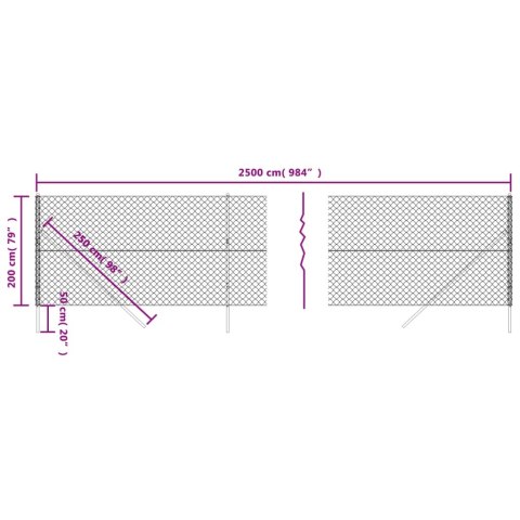 Ogrodzenie z siatki, srebrne, 2x25 m