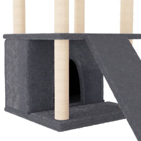 Drapak dla kota z sizalowymi słupkami, ciemnoszary, 133 cm