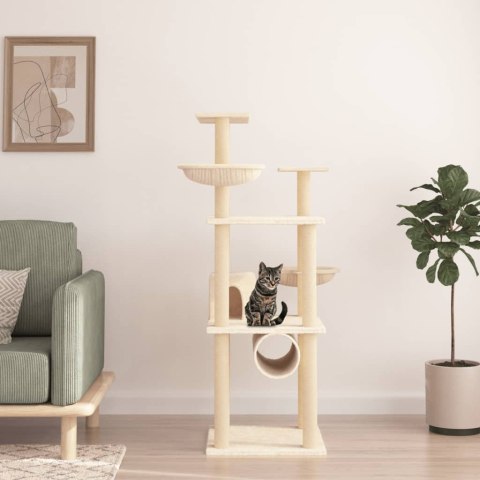 Drapak dla kota z sizalowymi słupkami, kremowy, 141 cm